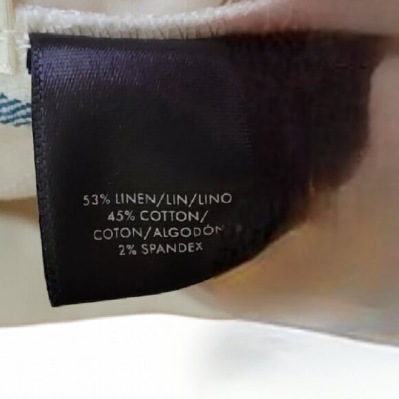 Ann Taylor Cream Blue Green Striped Wide-Leg Linen-Blend Pants Size 12 - Picture 13 of 15